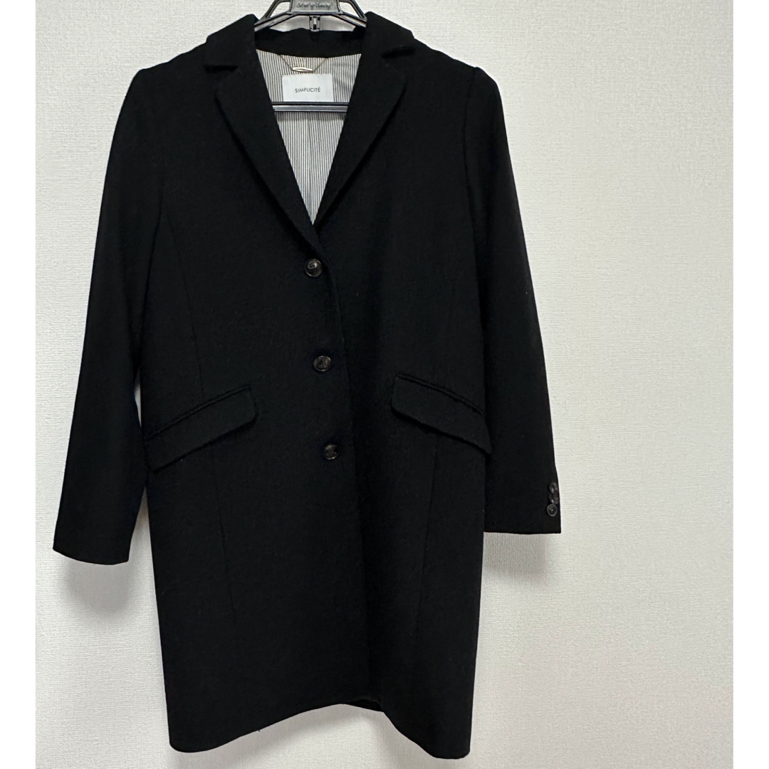 Simplicite(シンプリシテェ)のウール　チェスターコート　ブラック レディースのジャケット/アウター(チェスターコート)の商品写真