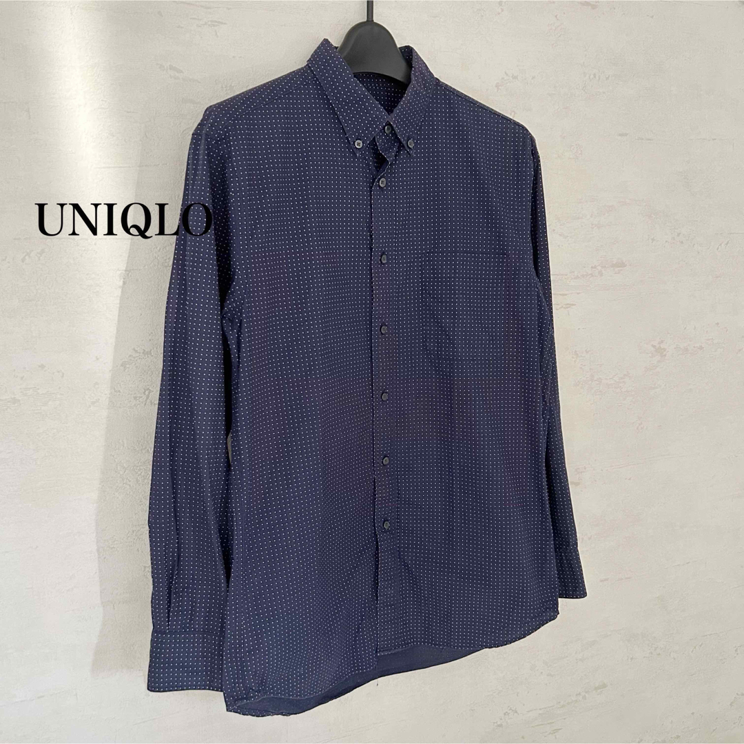 UNIQLO(ユニクロ)のユニクロ✨綿100％ドット柄ネイビーシャツ長袖 メンズのトップス(シャツ)の商品写真