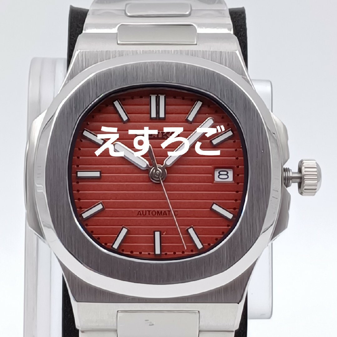 サファイアガラスケース厚さ新品(699)SEIKOMODカスタム腕時計ノーチラス赤文字盤