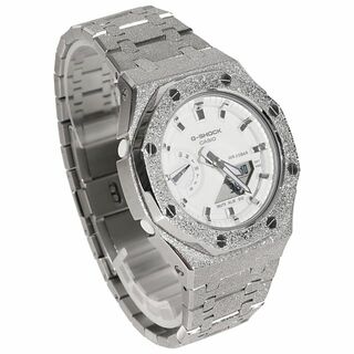 ジーショック(G-SHOCK)のG-SHOCK カシオーク GMA-S2100 フロステッド シルバー ホワイト文字盤 ミドルサイズ カスタム ステンレス製 艶消しモデル Frosted Edition(腕時計(アナログ))