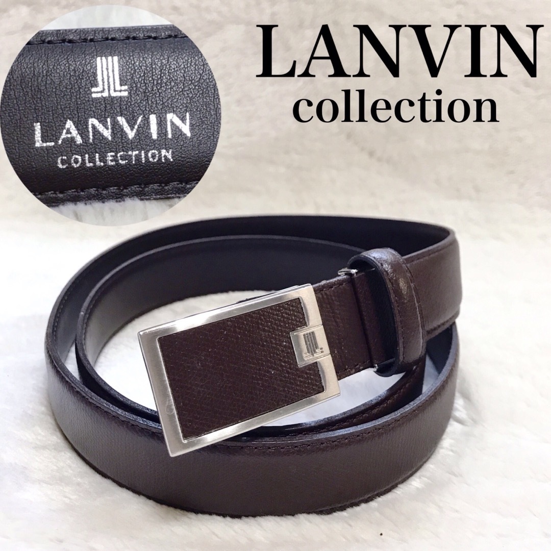 LANVIN collection レザー ベルト バックル ビジネス ブラック