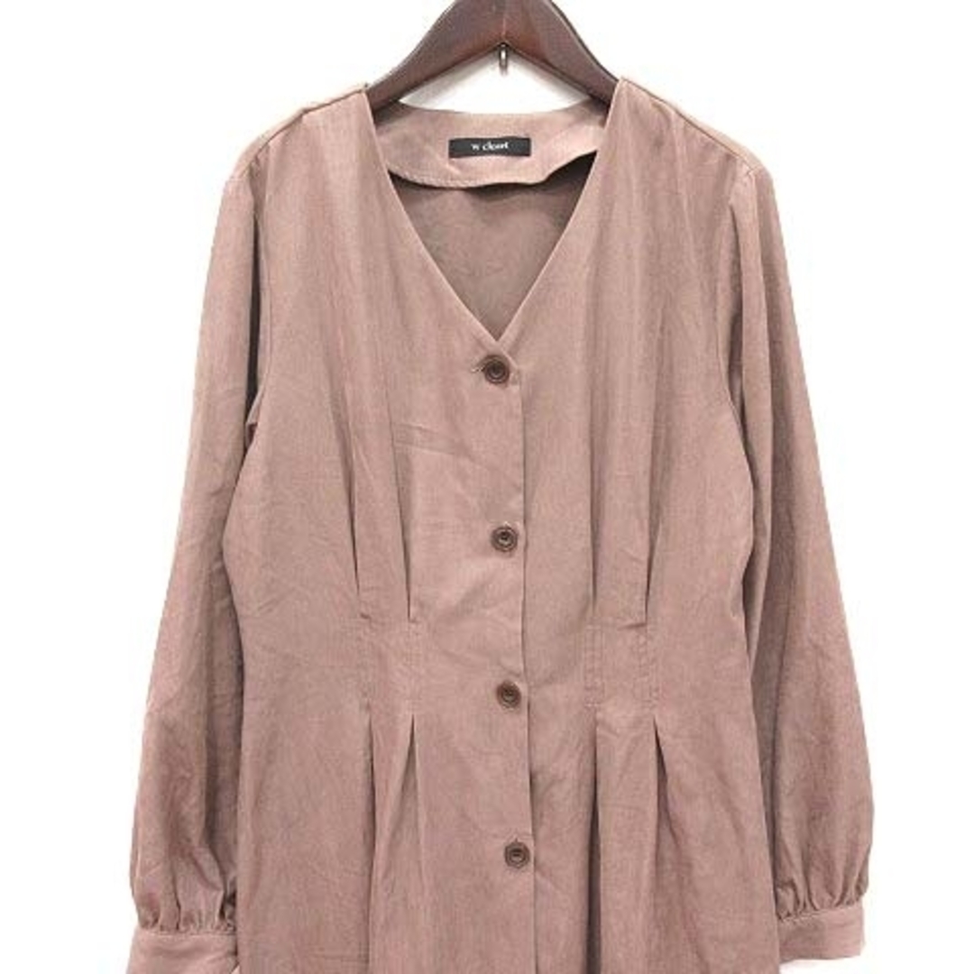 w closet(ダブルクローゼット)のダブルクローゼット シャツワンピース ロング 長袖 タック Vネック F 茶T レディースのワンピース(ロングワンピース/マキシワンピース)の商品写真