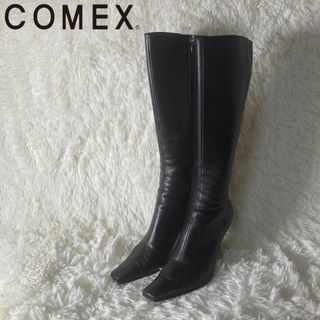 コメックス(COMEX)の美品 COMEX ロングブーツ スクエアトゥ レザー 本革 日本製 23cm(ブーツ)