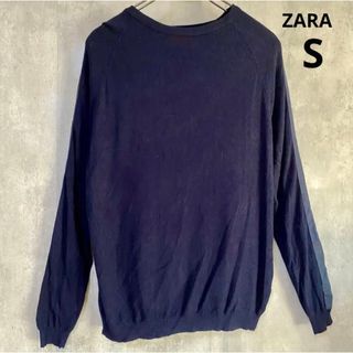 ザラ(ZARA)のザラ　ZARA  薄手　ニット　S  紺　レーヨン82% ナイロン18%(ニット/セーター)