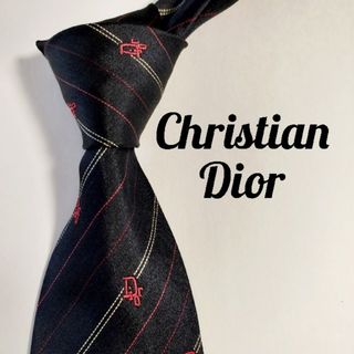 ディオール Dior ネクタイ ナロータイ 美品 フランス ブラック ストライプ-