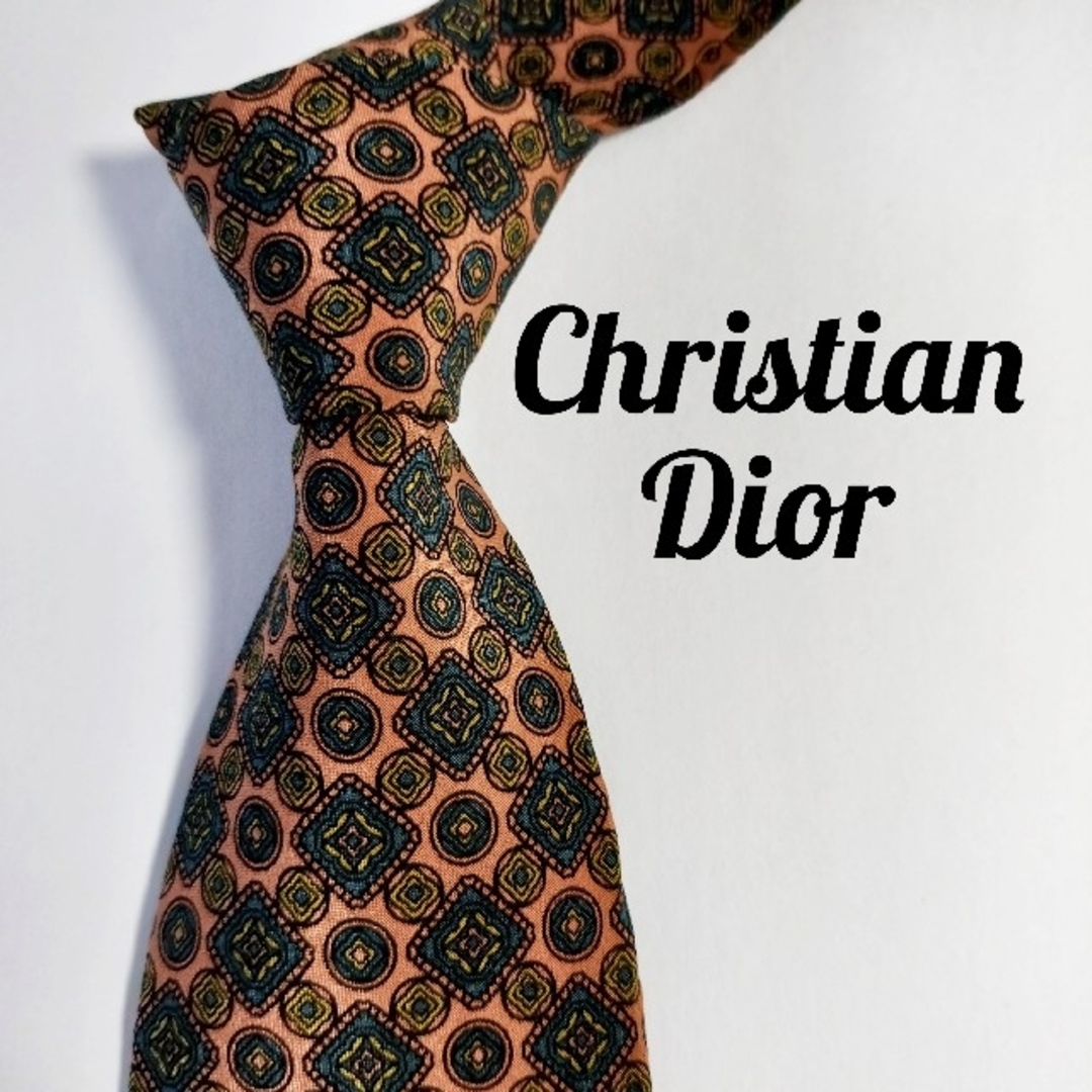 Christian Dior(クリスチャンディオール)のディオール　Dior　ネクタイ　美品　オレンジ　グリーン　小紋柄 メンズのファッション小物(ネクタイ)の商品写真