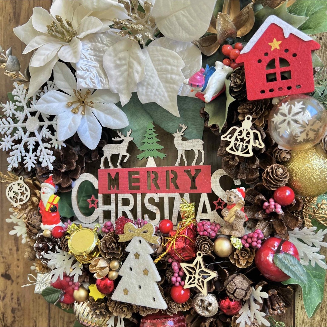 特大 サービス品♥ ホワイト クリスマスリース 40cm
