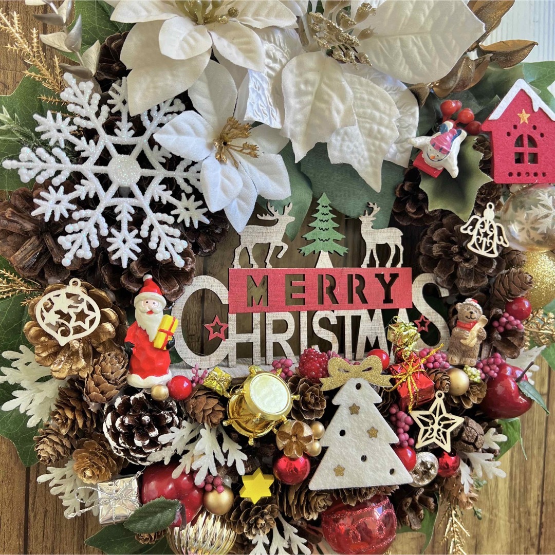 特大 サービス品♥ ホワイト クリスマスリース 40cm