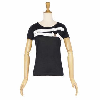 サルヴァトーレフェラガモ(Salvatore Ferragamo)の美品 サルヴァトーレ フェラガモ Salvatore Ferragamo Tシャツ カットソー 半袖 リボン トップス レディース XS ブラック/ホワイト(Tシャツ(半袖/袖なし))