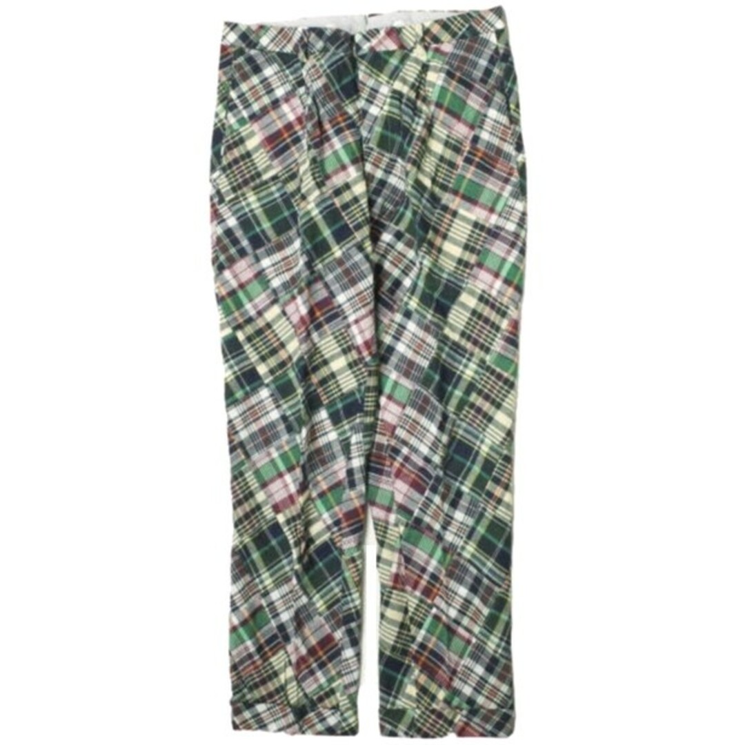 KENNETH FIELD ケネスフィールド 22SS 日本製 TRIM TROUSER 1P PATCH MADRAS マドラスチェック パッチワーク 1タックトラウザー 31 マルチ テーパード パンツ ボトムス【KENNETH FIELD】