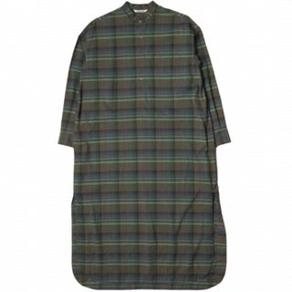 オーラリー(AURALEE)のAURALEE オーラリー 日本製 SUPER LIGHT WOOL CHECK ONE-PIECE スーパーライトウール チェックシャツワンピース A8AD02LC 0 BROWN/GREEN 長袖 ロング ノーカラー ドレス トップス【中古】【AURALEE】(ロングワンピース/マキシワンピース)