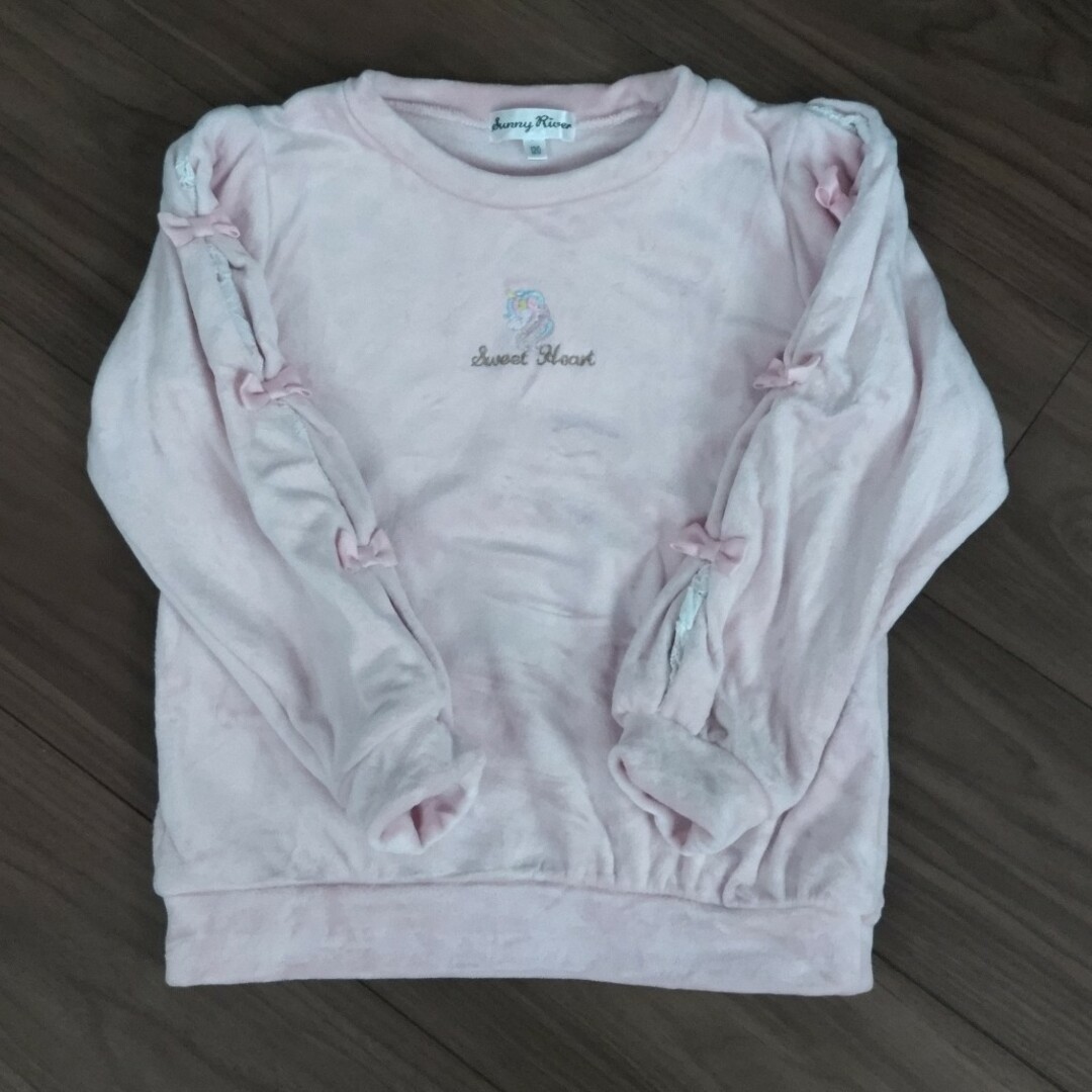 ユニコーン ふわふわ ピンク レース リボン トップス １２０ キッズ/ベビー/マタニティのキッズ服女の子用(90cm~)(Tシャツ/カットソー)の商品写真