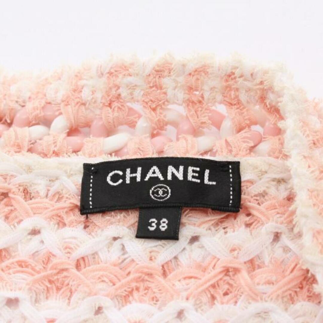 CHANEL(シャネル)の ニット ノーカラージャケット コットン ポリアミド ライトピンク ホワイト レディースのジャケット/アウター(ノーカラージャケット)の商品写真