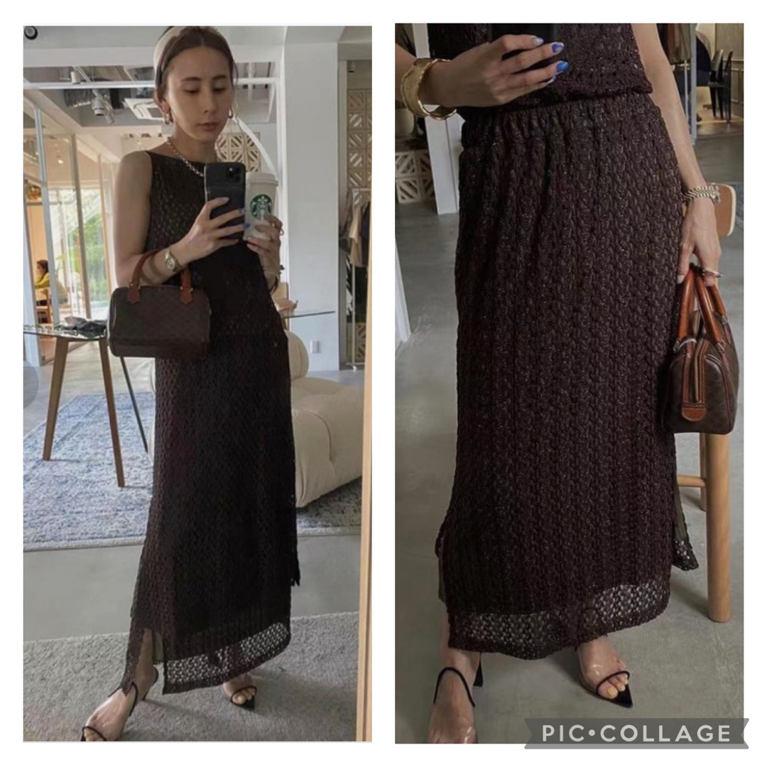 Ameri VINTAGE(アメリヴィンテージ)の美品AMERI★SHINE STRIPE LACE SKIRT税込15,400円 レディースのスカート(ロングスカート)の商品写真