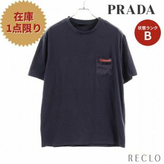 プラダ(PRADA)の Tシャツ クルーネック ロゴ ネイビー 切替(Tシャツ/カットソー(半袖/袖なし))