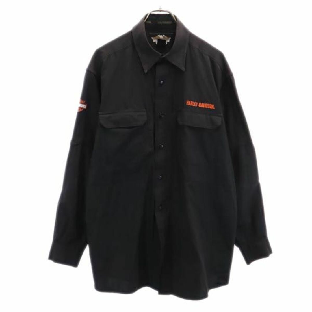 ハーレーダビッドソン 長袖 シャツ L ブラック HARLEY DAVIDSON ロゴ 刺繍 メンズ 【中古】 【231016】 | フリマアプリ ラクマ