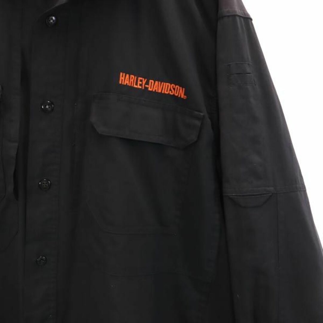 ハーレーダビッドソン 長袖 シャツ L ブラック HARLEY DAVIDSON ロゴ 刺繍 メンズ 【中古】 【231016】