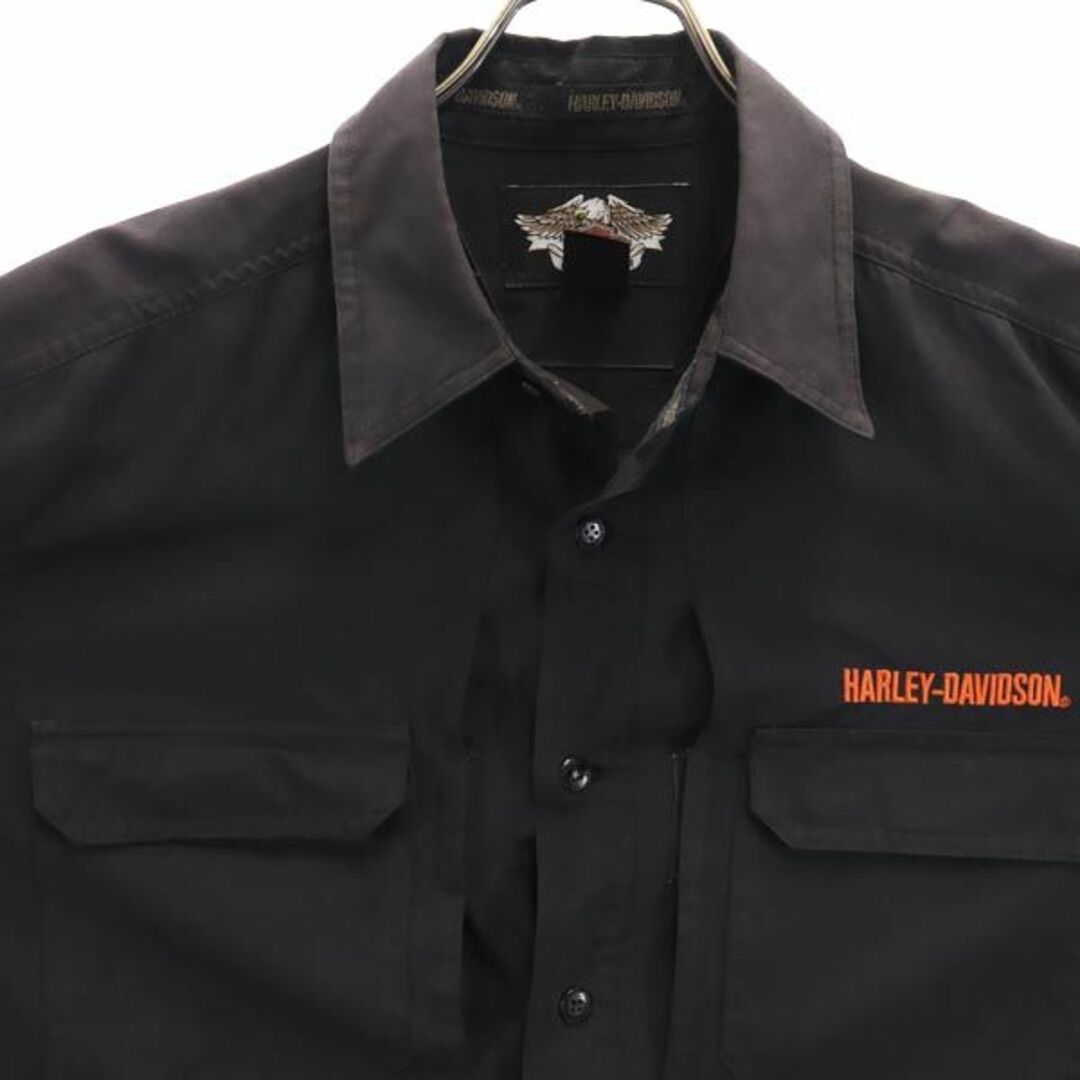 ハーレーダビッドソン 長袖 シャツ L ブラック HARLEY DAVIDSON ロゴ 刺繍 メンズ 【中古】 【231016】