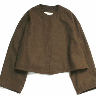 極美品✨　ザシンゾーン　ノーカラー　ツイードジャケット　赤　Sサイズ　シルク混