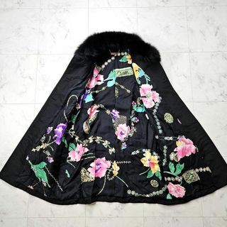 美品【LEONARD】レオナール カシミヤ混 花柄 薔薇 金ボタン ロングコート