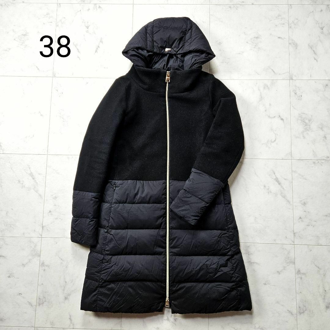 【美品】ヘルノ ダウンコート 異素材切り替え ウール 38 ブラック ウール | フリマアプリ ラクマ
