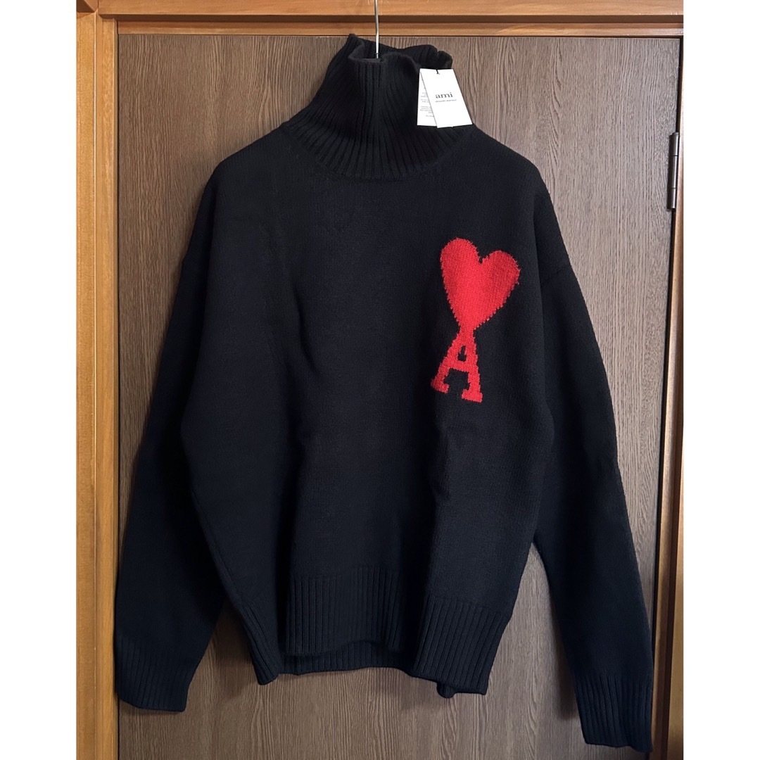 黒L新品 AMI Paris アミ グラフィック コットン ニット セーター