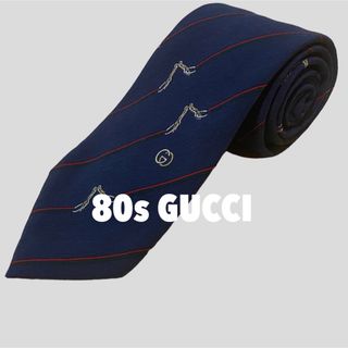 グッチ(Gucci)の【高級シルク】80s GUCCI イタリア製 ネクタイ クレスト チェーン ロゴ(ネクタイ)