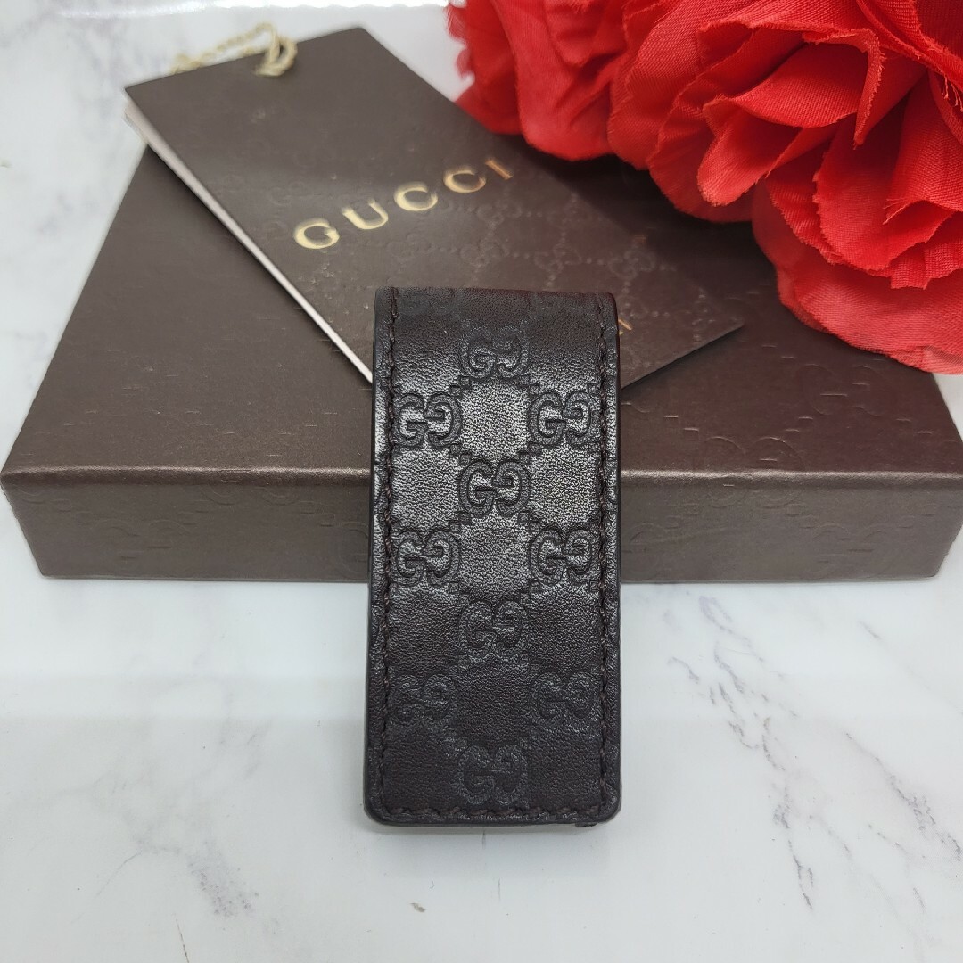 未使用に近い】 GUCCI グッチ マネークリップ 財布 GG ブラウン-