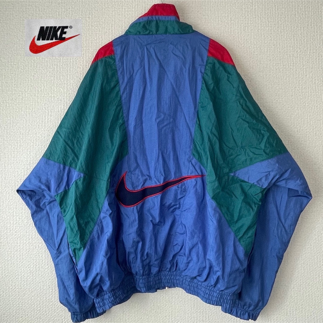 メンズNIKE 90s 銀タグ 白タグ ナイロンジャケット 青 赤 深緑 バックロゴ