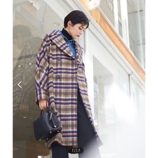 [FURFUR] ロングチェックシャツ  ネイビー系 人気ブランド ワンピース