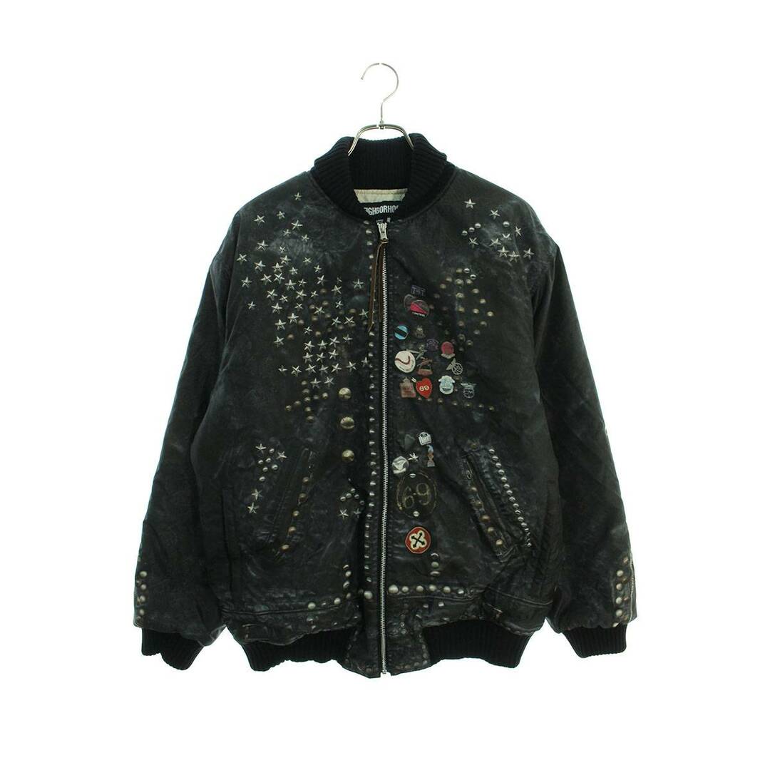 NEIGHBORHOOD(ネイバーフッド)のネイバーフッド  22AW  222UTNH-JKM02  STUDS RIDERS VE JK. PE スタッズピン装飾ライダース転写プリントブルゾン メンズ L メンズのジャケット/アウター(ブルゾン)の商品写真