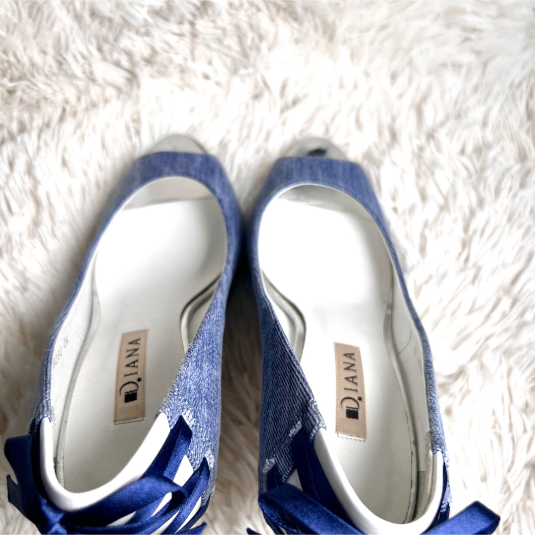DIANA(ダイアナ)のDIANA ハイヒール オープントゥ リボン ブルー系 サイズ24cm レディースの靴/シューズ(ハイヒール/パンプス)の商品写真