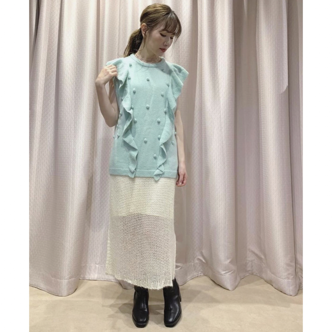 Honey mi Honey(ハニーミーハニー)のHONEY MI HONEY over frill vest ミント レディースのトップス(ニット/セーター)の商品写真