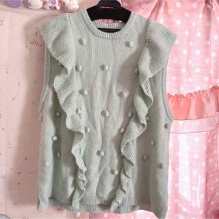 ハニーミーハニー(Honey mi Honey)のHONEY MI HONEY over frill vest ミント(ニット/セーター)