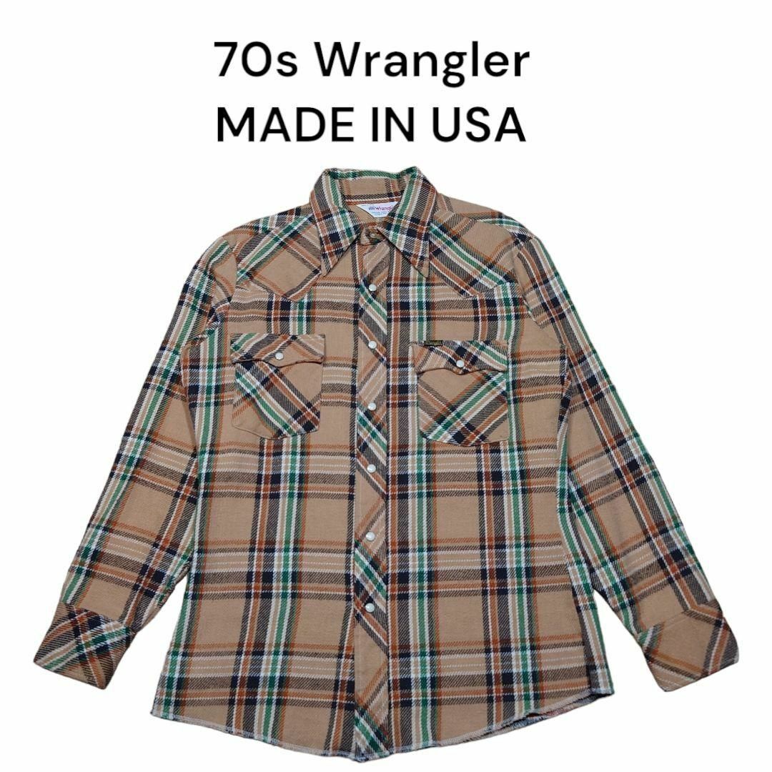 USA製 70s Wrangler　ウエスタンシャツチェックシャツラングラー約73cm身幅