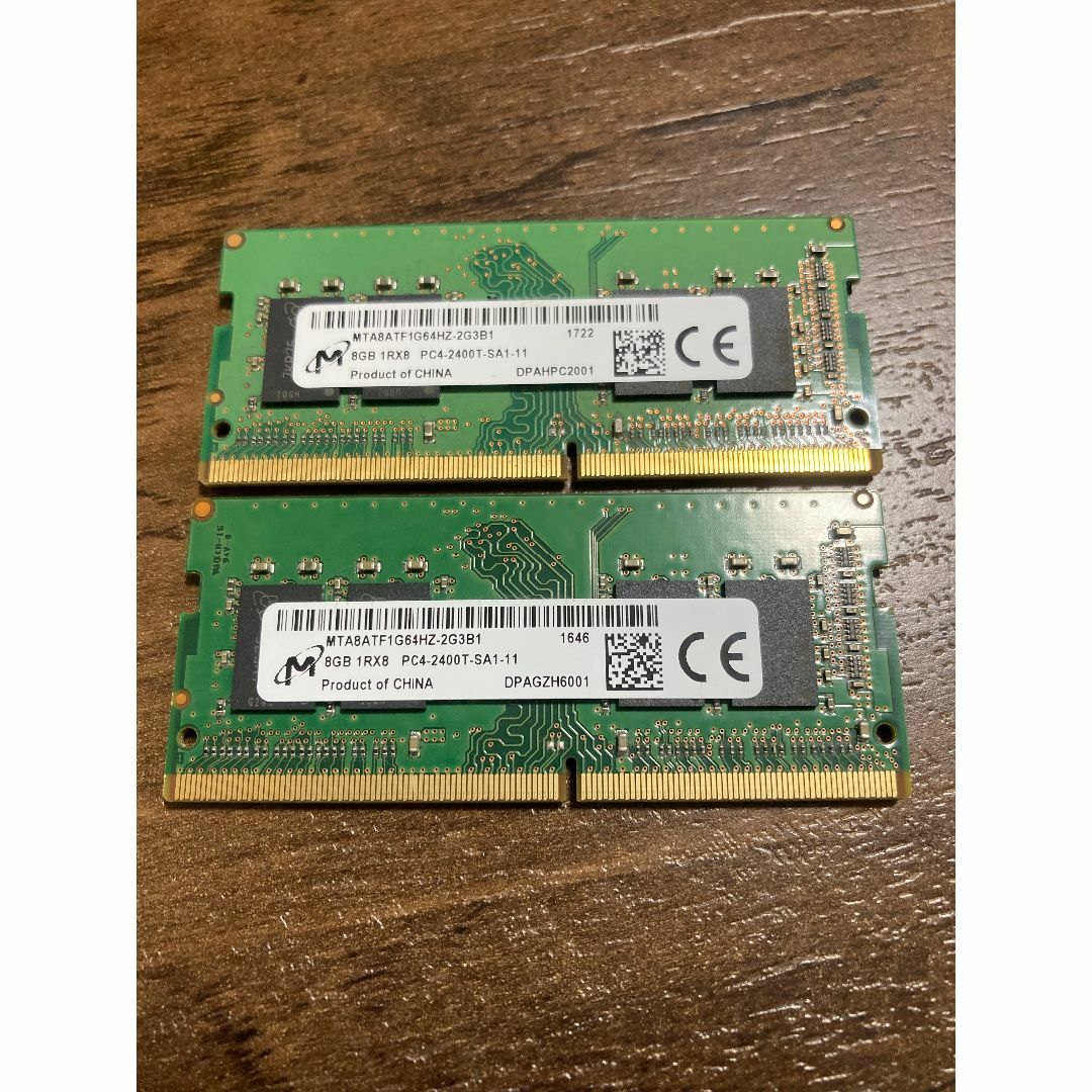 美品 Micron DDR4 メモリ 16GB 8G×2 PC4-2400T