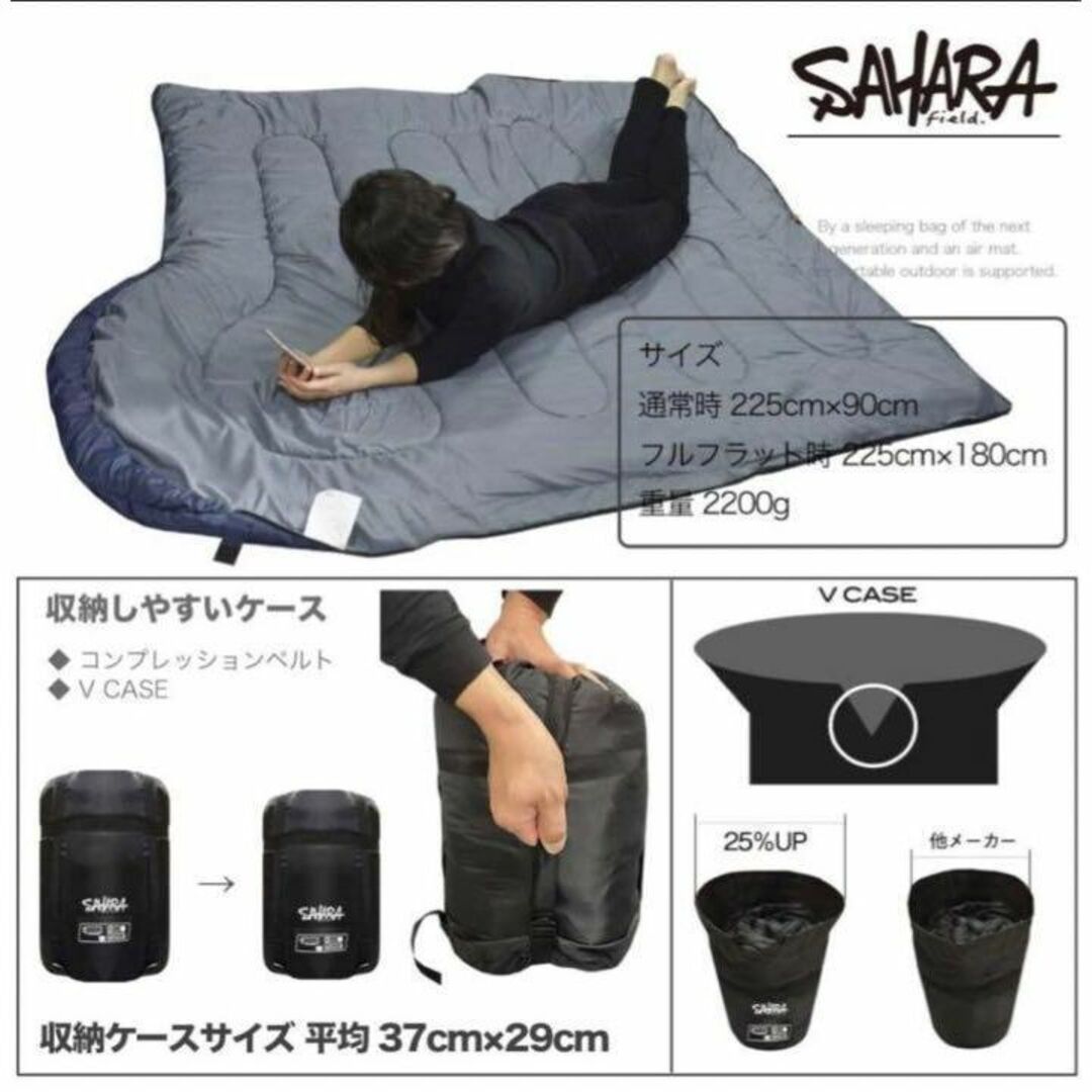 大人気 ワイド 枕付き 高級素材 寝袋 シュラフ 秋冬 -15℃ 抗菌 黒 5