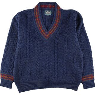 ウールリッチ(WOOLRICH)の古着 80年代 ウールリッチ WOOLRICH Vネック ケーブル編み ウールニットセーター メンズXL ヴィンテージ /eaa375462(ニット/セーター)