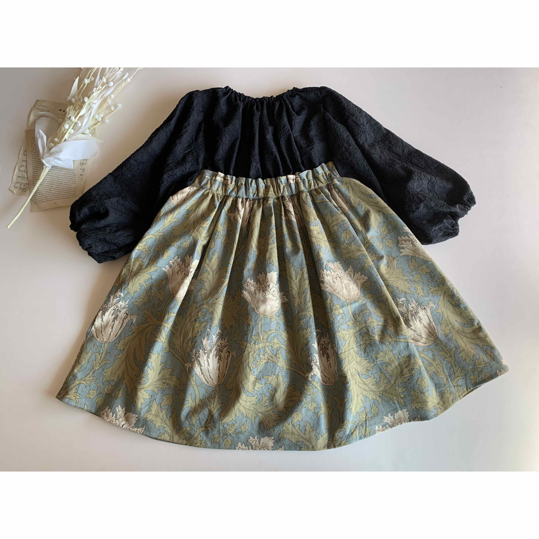 ハンドメイド モリス&マーガレット刺繍レース ハイウエストデザインワンピース