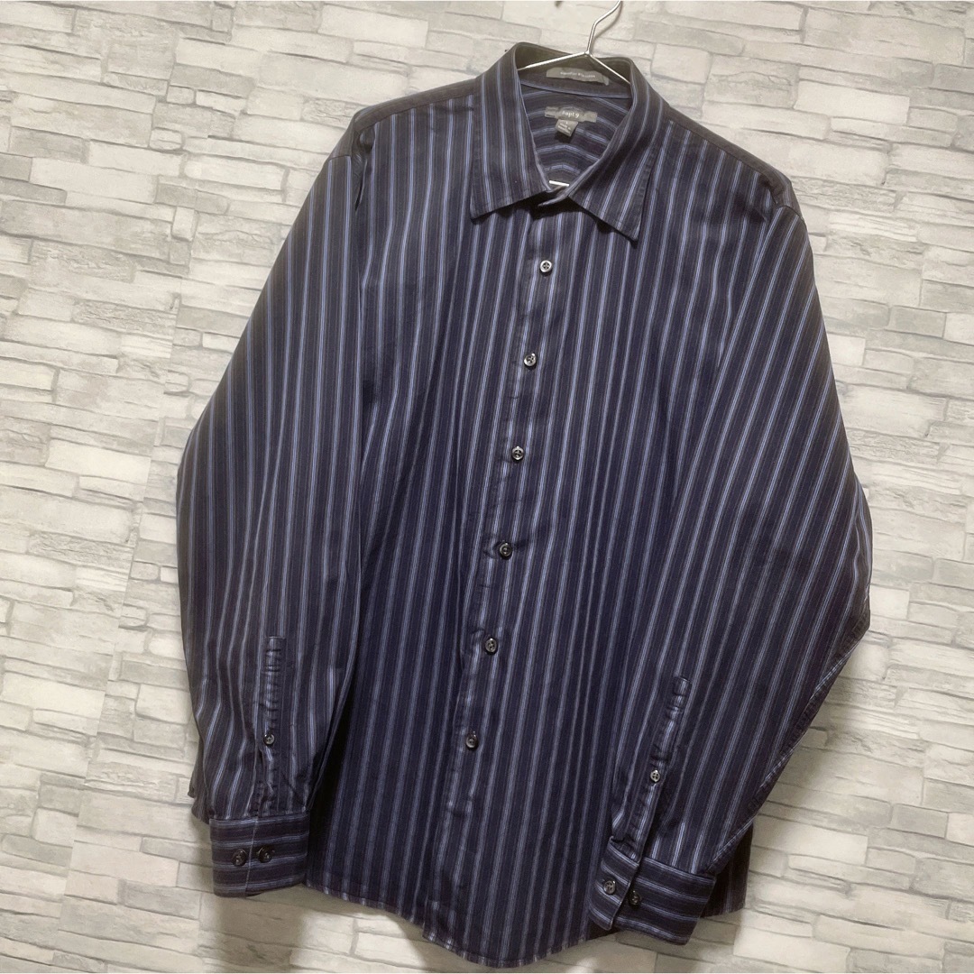 shirts(シャツ)のシャツ　長袖　L　ストライプ　ネイビー　ブルー　コットン　USA古着　APT.9 メンズのトップス(シャツ)の商品写真