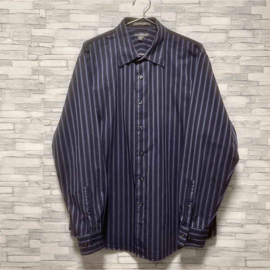 shirts(シャツ)のシャツ　長袖　L　ストライプ　ネイビー　ブルー　コットン　USA古着　APT.9 メンズのトップス(シャツ)の商品写真