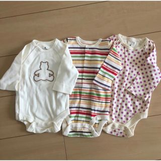 ベビーギャップ(babyGAP)のbaby Gap ロンパース　3枚セット　長袖　クマ　ボーダー　ドット(ロンパース)