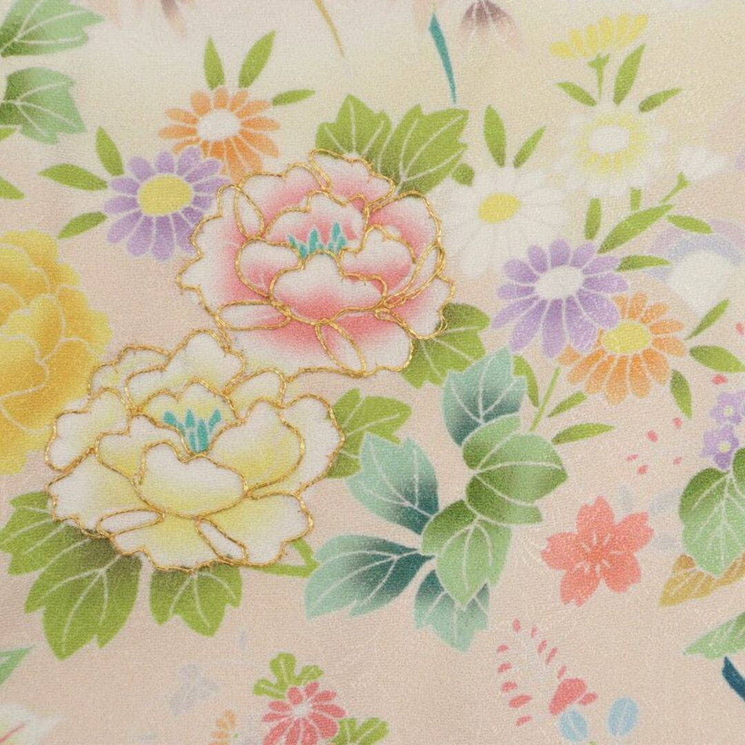 《仮絵羽■訪問着■吉祥文松竹梅華麗なる花々■淡い肌色◆袷正絹着物◆SY9-14》 3