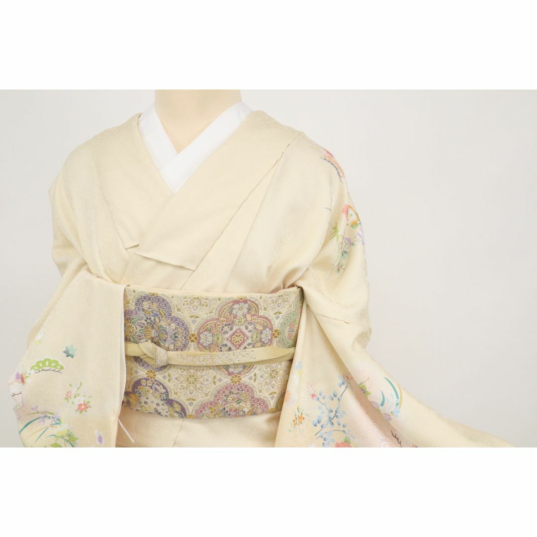 《仮絵羽■訪問着■吉祥文松竹梅華麗なる花々■淡い肌色◆袷正絹着物◆SY9-14》 8