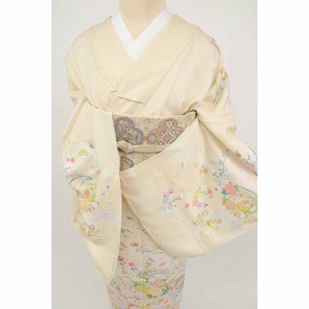 《仮絵羽■訪問着■吉祥文松竹梅華麗なる花々■淡い肌色◆袷正絹着物◆SY9-14》 9