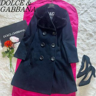 ドルチェアンドガッバーナ(DOLCE&GABBANA)の【美品】DOLCE&GABBANA ファー襟ロングコート ネイビー 38(ロングコート)