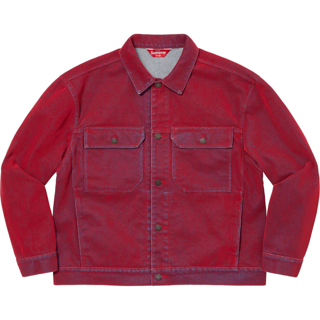 Supreme(シュプリーム)のSupreme Flocked Denim Trucker Jacket Red メンズのジャケット/アウター(Gジャン/デニムジャケット)の商品写真