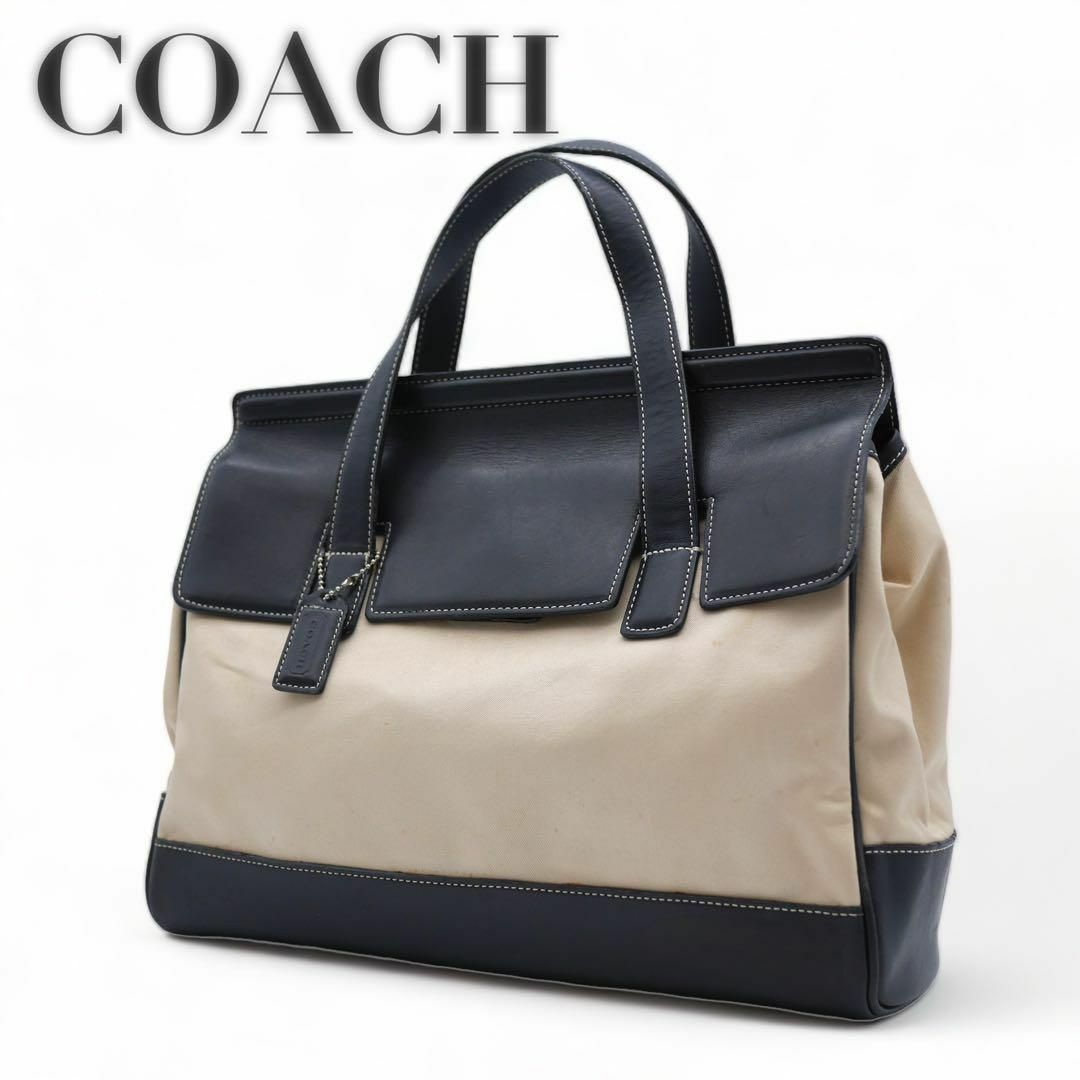 J07.COACH コーチ ハンドバッグ キャンバス レザー ブラック