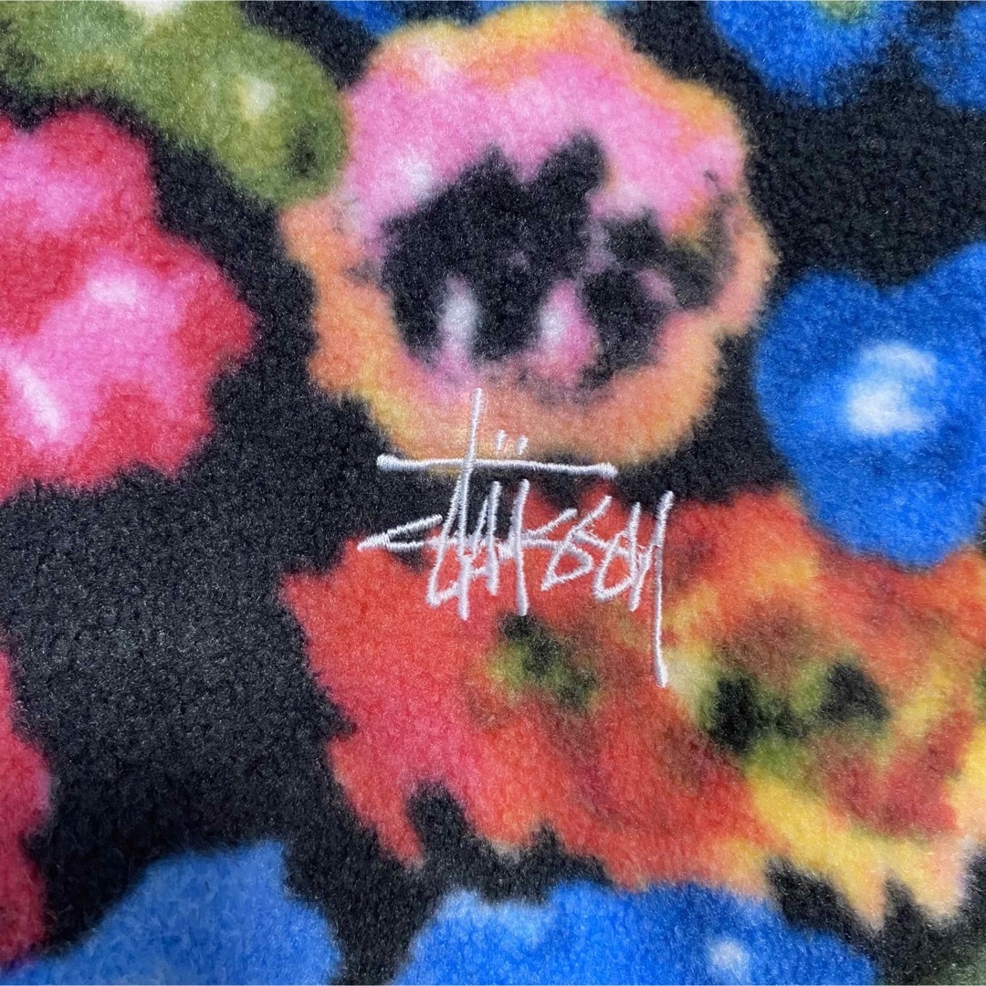【希少デザイン】ステューシー　フリース　ハーフジップ　Lサイズ　総柄　刺繍ロゴ