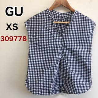 ジーユー(GU)のGU ギンガムチェックスキッパーブラウス　XS ネイビー×ホワイト　309778(シャツ/ブラウス(半袖/袖なし))